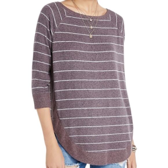 NWT MAURICE'S HAVEN COZY KNIT PURPLE STRIPED CREW NECK SWEATSHIRT SZ.XS - Picture 1 of 5
